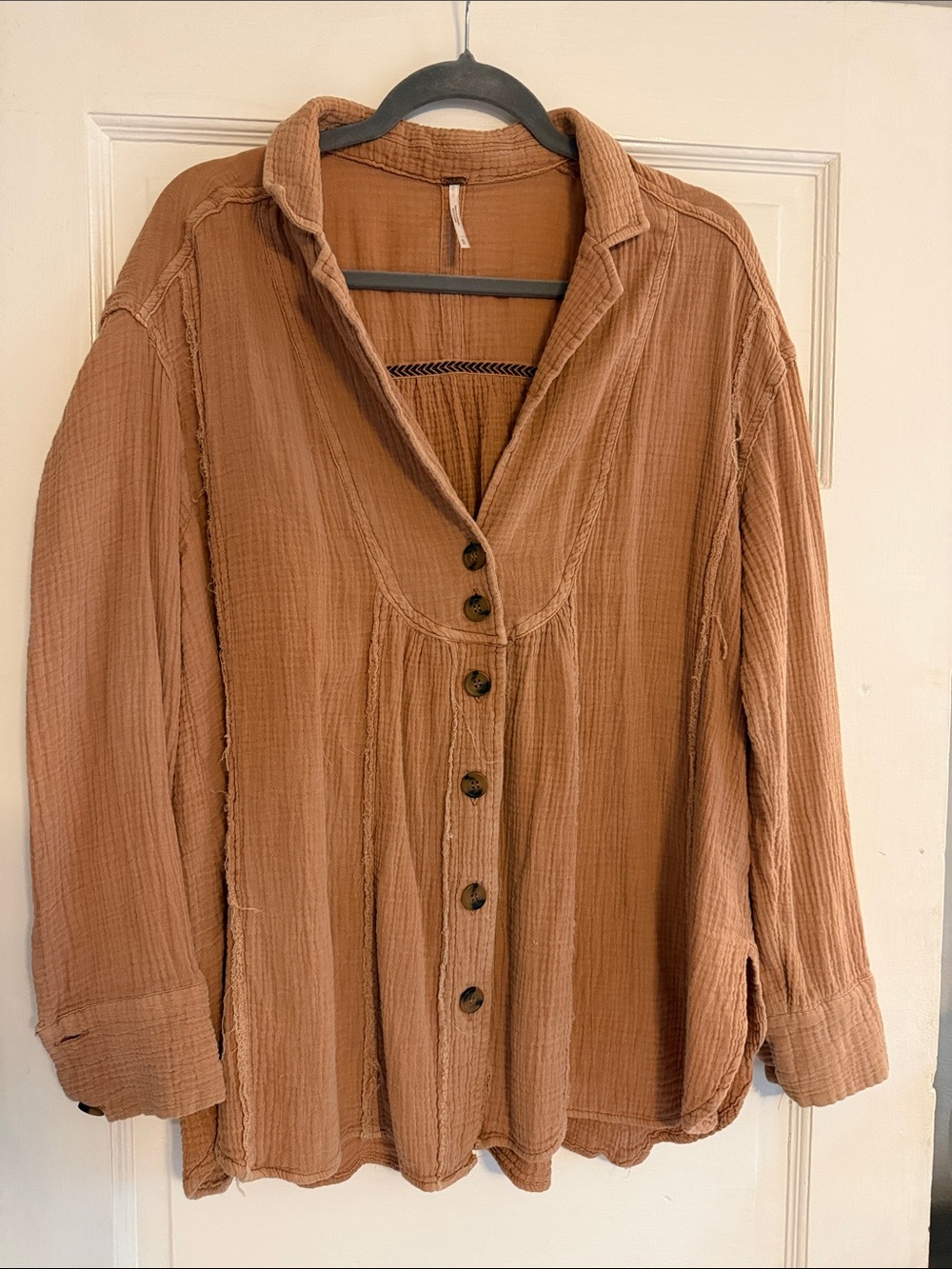 Free People Button-Down Gauze Shirt in Rust
